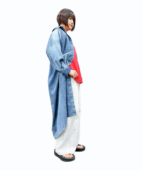 【ayane 】836603　ストレッチダンガリーロングシャツ