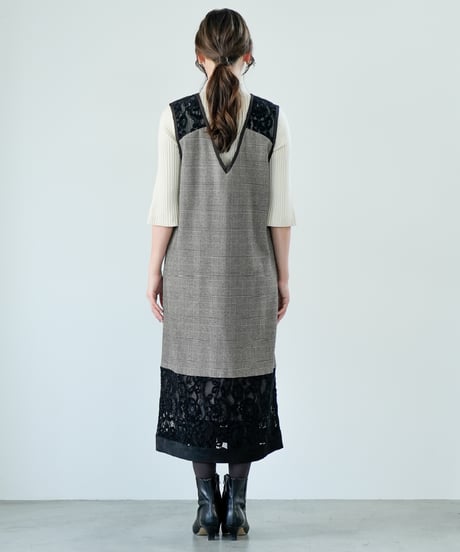 【Lallia Mu 26AW】2614382 ベロアレースドッキングドレス