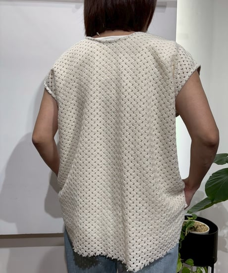 【LE MÉLANGE】8611701 ラッセル編みフレンチスリーブT