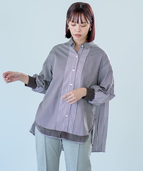 【Lallia Mu 26AW】2614692 バックプリーツストライプシャツ
