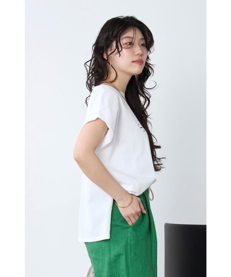 【MICA&DEAL】 0126209182 ラメロゴプリントターンバックスリーブT-shirt
