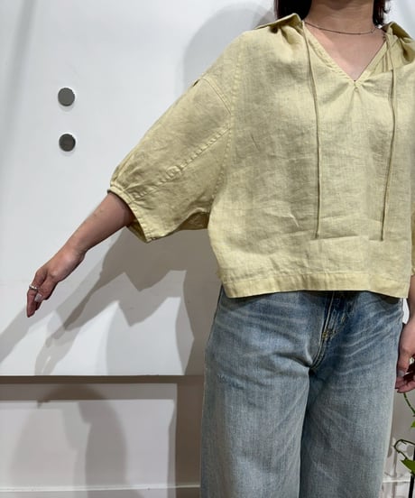 【cafune】625906　French linen form sleeve pullover