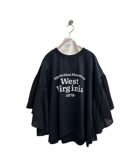 全国送料185円【ayane】  826516 ひらひらスリーブロゴTシャツ