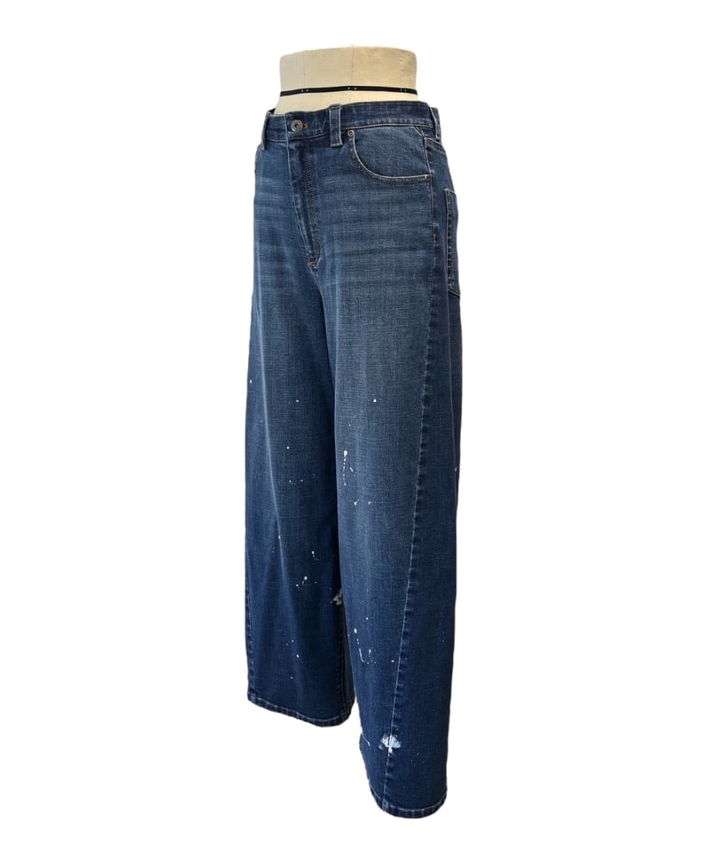 即納【ayane】875815 ペイント加工バレルレッグデニムパンツ