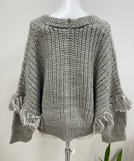 Lallia Mu 2314443フリンジスリーブクロップドニットカーディガン