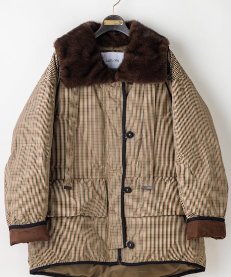 【Lallia Mu 26AW】2614051 ミンクカラーチェックダウンコート