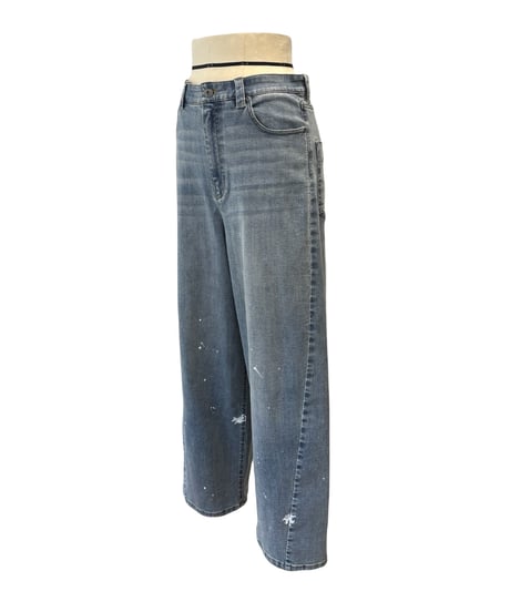 即納【ayane】875815 / 826543 ペイント加工バレルレッグデニムパンツ レギュラー丈
