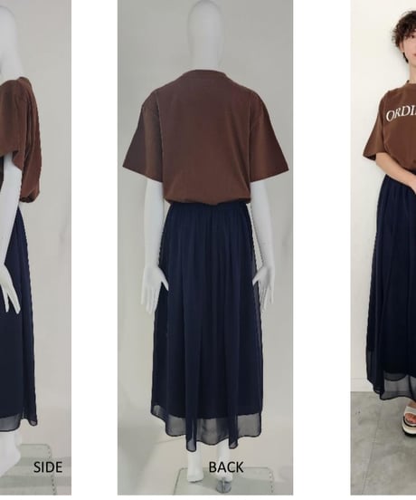 【 Ordinary】BO25-105T　Chiffon Connect T-Shirt Dress