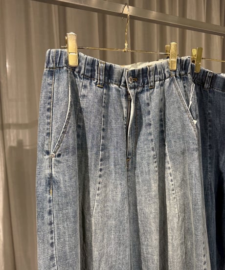 【ayane】  826502 麻混デニムバレルレッグパンツ