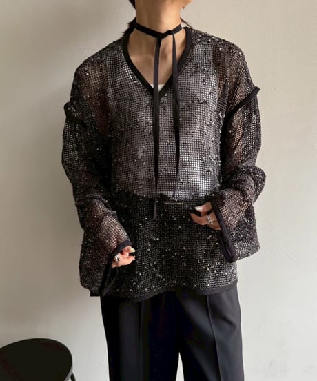 【cafune】535939 mesh tweed 2way pullover