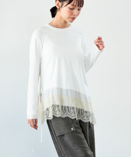 【Lallia Mu 26AW】2614503 レースヘムハイテンションカットソー