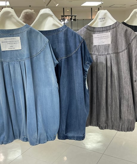 【ayane 26AW】  856711　ダンガリーノーカラーフレンチスリーブブラウス