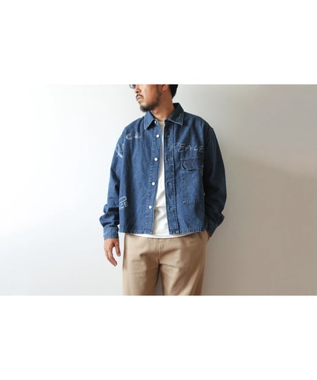 【FREERAGE】 226AS105 "10oz DENIM" CPOシャツ -Hand Paint-／ALL WE NEED IS PEACE