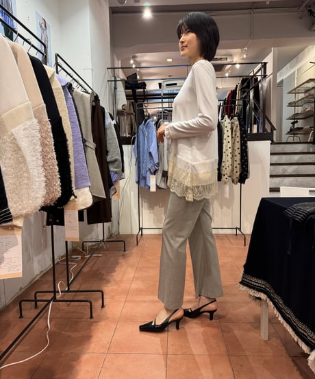 35【Lallia Mu 26AW】2614503 レースヘムハイテンションカットソー