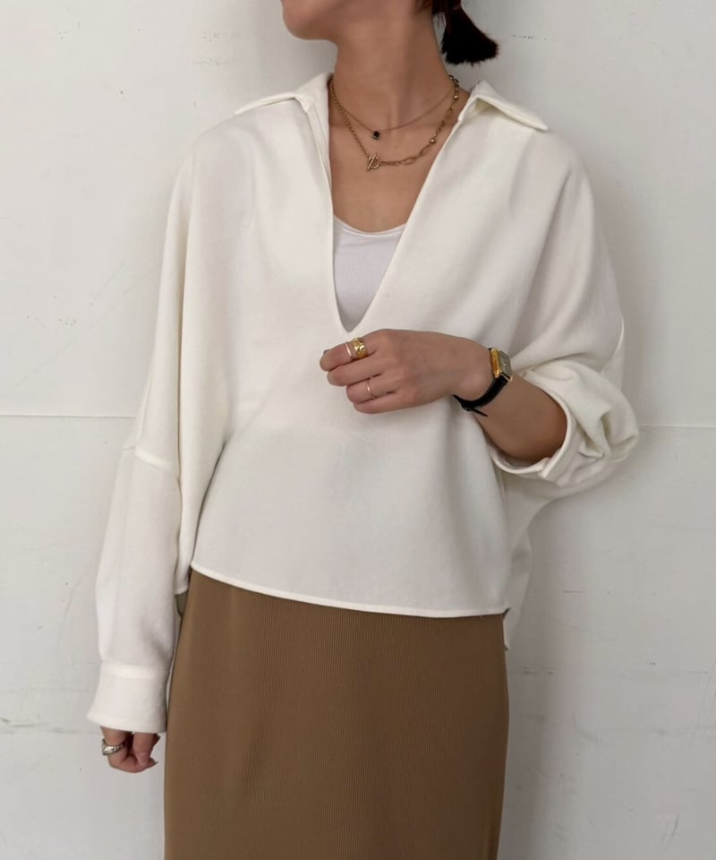 cafune】535961 stretch georgette skipper pullov