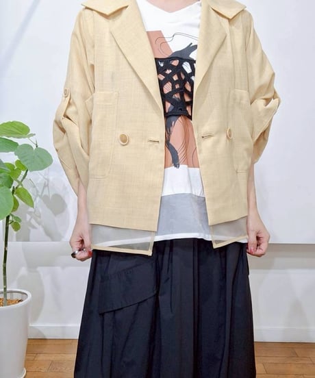 【Lallia Mu】 2612501 レースドッキングプリントTシャツ