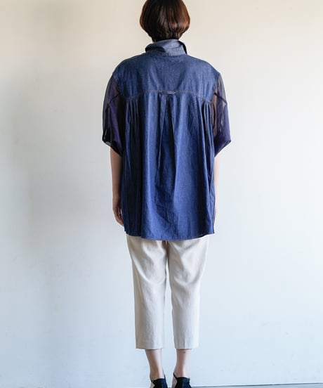 【Lallia Mu】2612646 バルーンハーフスリーブデニムシャツ