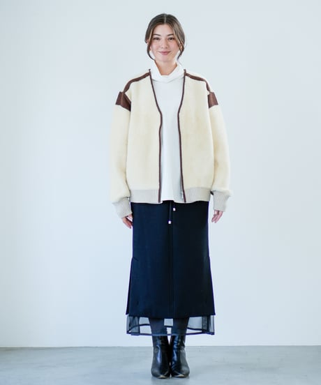【Lallia Mu 26AW】2614438 バイカラーシャギーニットブルゾン