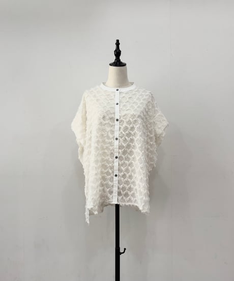 【siro de labonte】 R623306　tuck sleeve blouse　／　fringe jacquard
