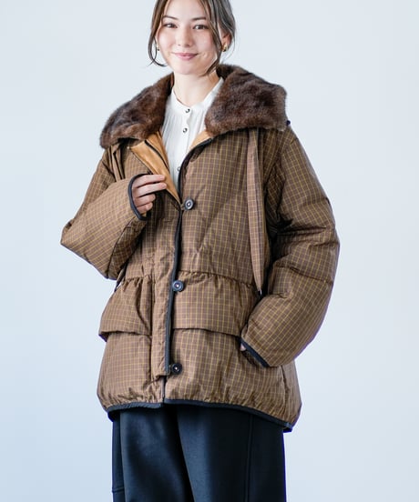 【Lallia Mu 26AW】2614051 ミンクカラーチェックダウンコート