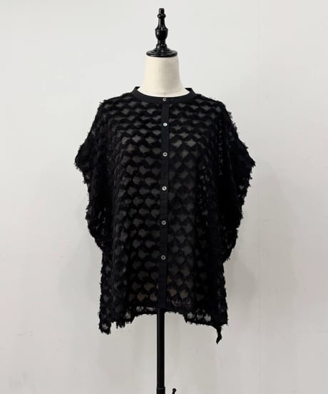 【siro de labonte】 R623306　tuck sleeve blouse　／　fringe jacquard