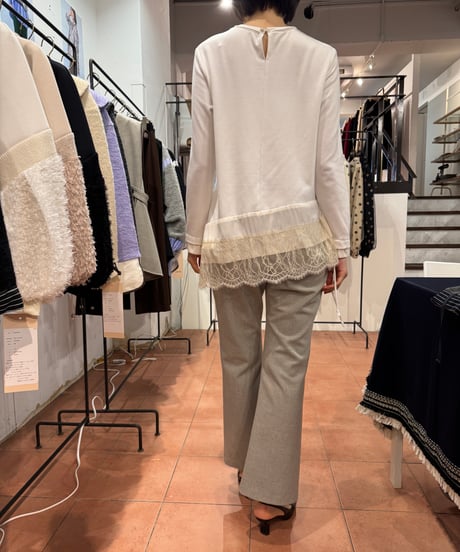 35【Lallia Mu 26AW】2614503 レースヘムハイテンションカットソー