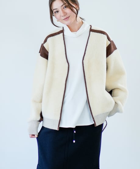 【Lallia Mu 26AW】2614438 バイカラーシャギーニットブルゾン