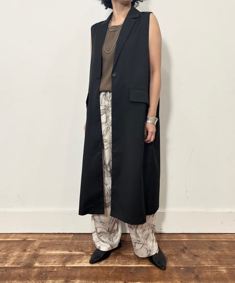 【siro de labonte】  R623301　long gilet　／　linen like twill