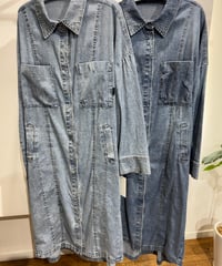 【ayane 】836603　ストレッチダンガリーロングシャツ