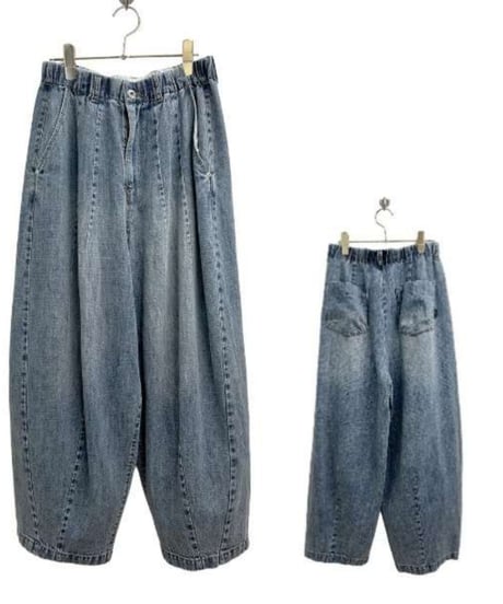 【ayane】  826502 麻混デニムバレルレッグパンツ