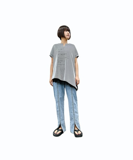 【ayane】836623　アシメトリーストライプTシャツ