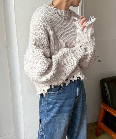 【cafune】  535984 nep damage knit pullover