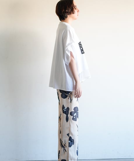 【Lallia Mu】 2612501 レースドッキングプリントTシャツ
