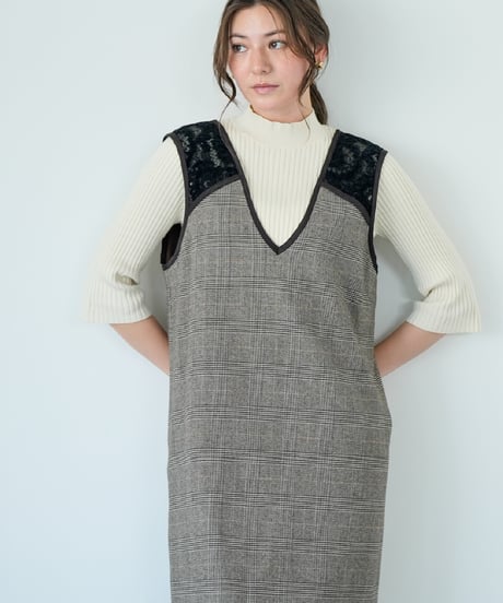 【Lallia Mu 26AW】2614382 ベロアレースドッキングドレス