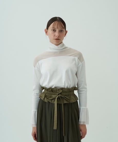 【Ordinary】BO25-924T Switch Tulle Draw-neck Pullover シアータートル