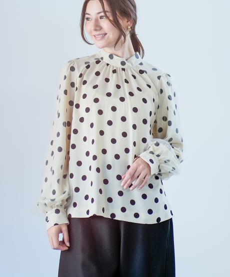 【Lallia Mu 26AW】2614695 チュールスリーブドットブラウス