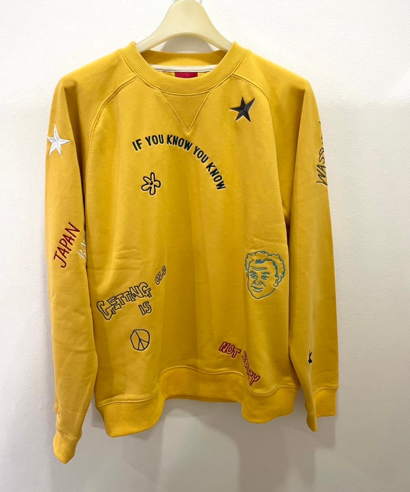 デ*助様 STONE  長袖トレーナー イエロー HUMAROUS】653801 Hand draw スティッチスウェット | selec