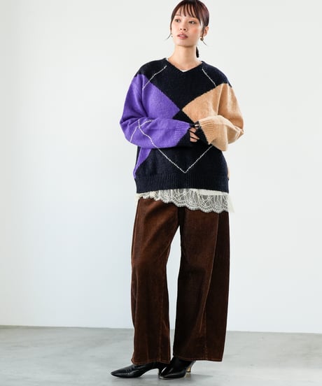 【Lallia Mu 26AW】2614436 アーガイルプルオーバーニット