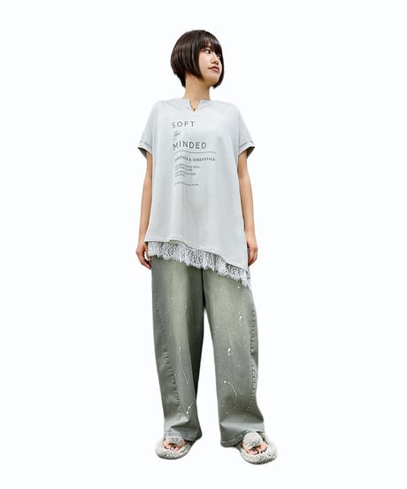 【ayane】836623　アシメトリーストライプTシャツ