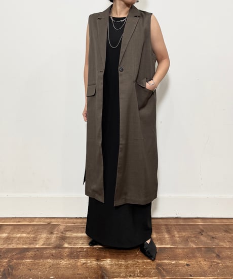 【siro de labonte】  R623301　long gilet　／　linen like twill