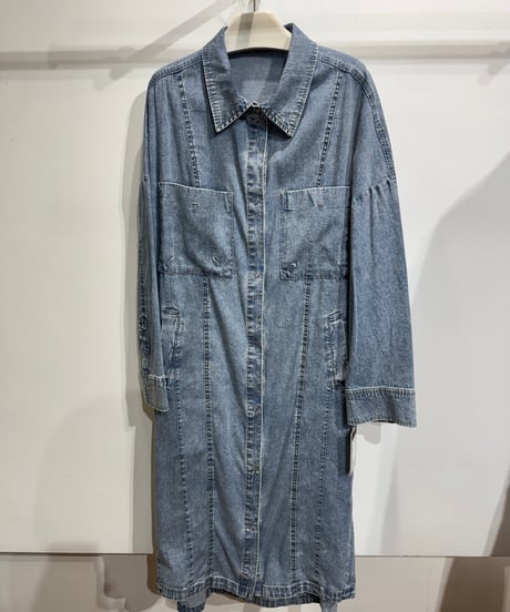 【ayane 】836603　ストレッチダンガリーロングシャツ