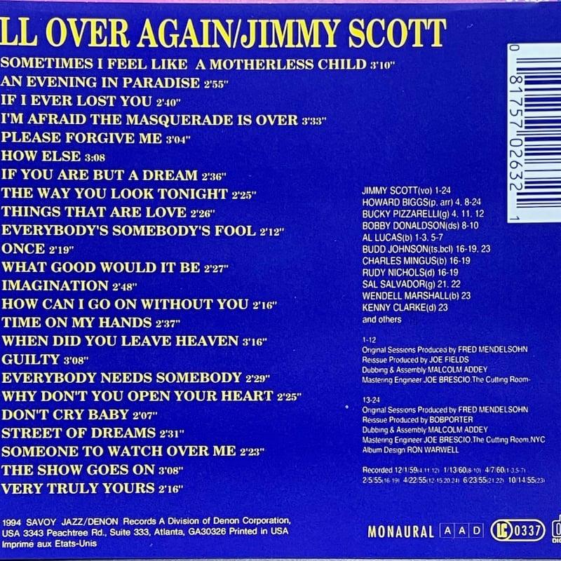 ジミー・スコット/Jimmy Scott/All Over Again(2in1) | 音盤本舗