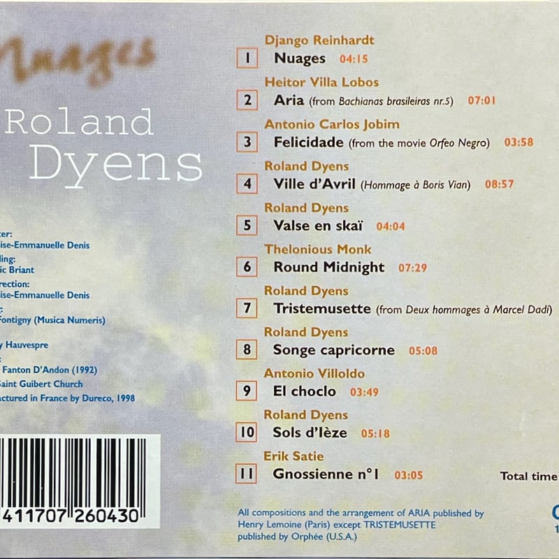 ローラン・ディアンス(ギター)/Roland Dyens/Nuages | 音盤本舗