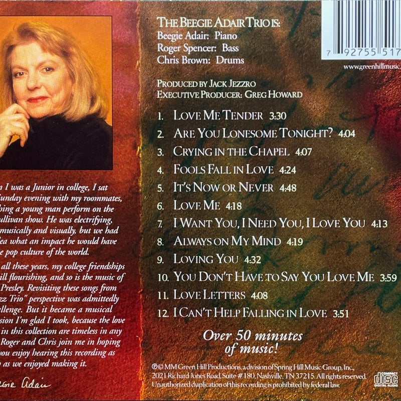 ビージー・アデール・トリオ/The Beegie Adair Trio/Love, Elvis