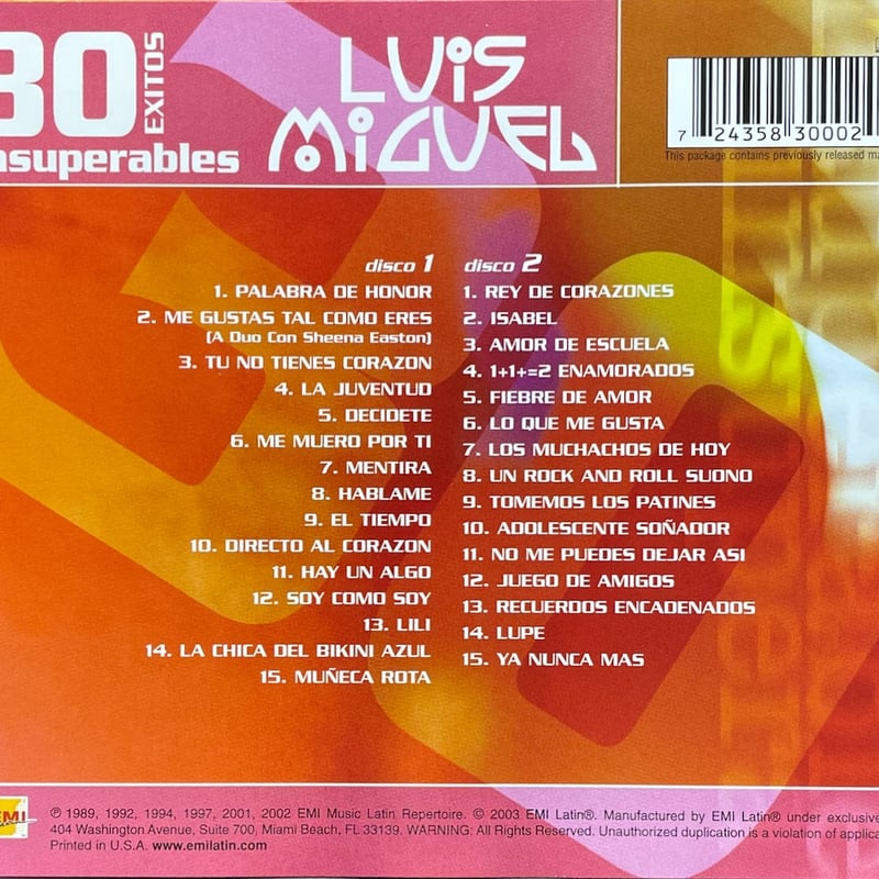 ルイス・ミゲル/エル・コンシエルト ルイス・ミゲル/Luis Miguel/30 Exitos Insuperables (2CD