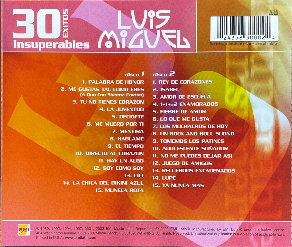 ルイス・ミゲル/Luis Miguel/30 Exitos Insuperables (2CD