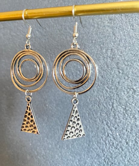 ピアス【 シルバー × まる さんかく】金具交換可能 イヤリング  アクセサリー オリエタル ボヘミアン 雑貨 かわいい プレゼント