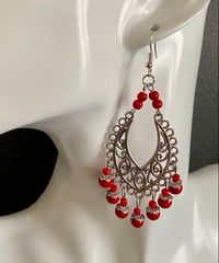 ピアス【 シルバー × レッド・オリエンタル 】金具交換可能 イヤリング  ボヘミアン エスニック 雑貨 かわいい プレゼント アクセサリー