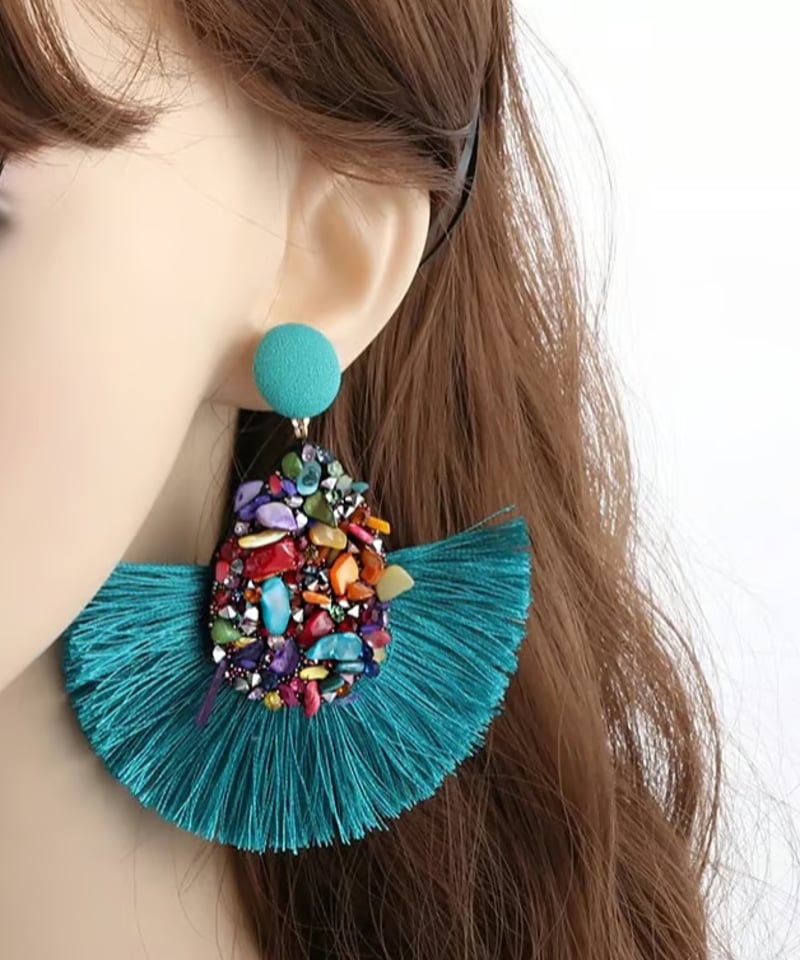 再販44 オルテガ タッセル リボン ネイティブ ターコイズ ピアス