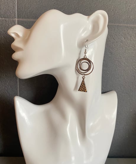 ピアス【 シルバー × まる さんかく】金具交換可能 イヤリング  アクセサリー オリエタル ボヘミアン 雑貨 かわいい プレゼント